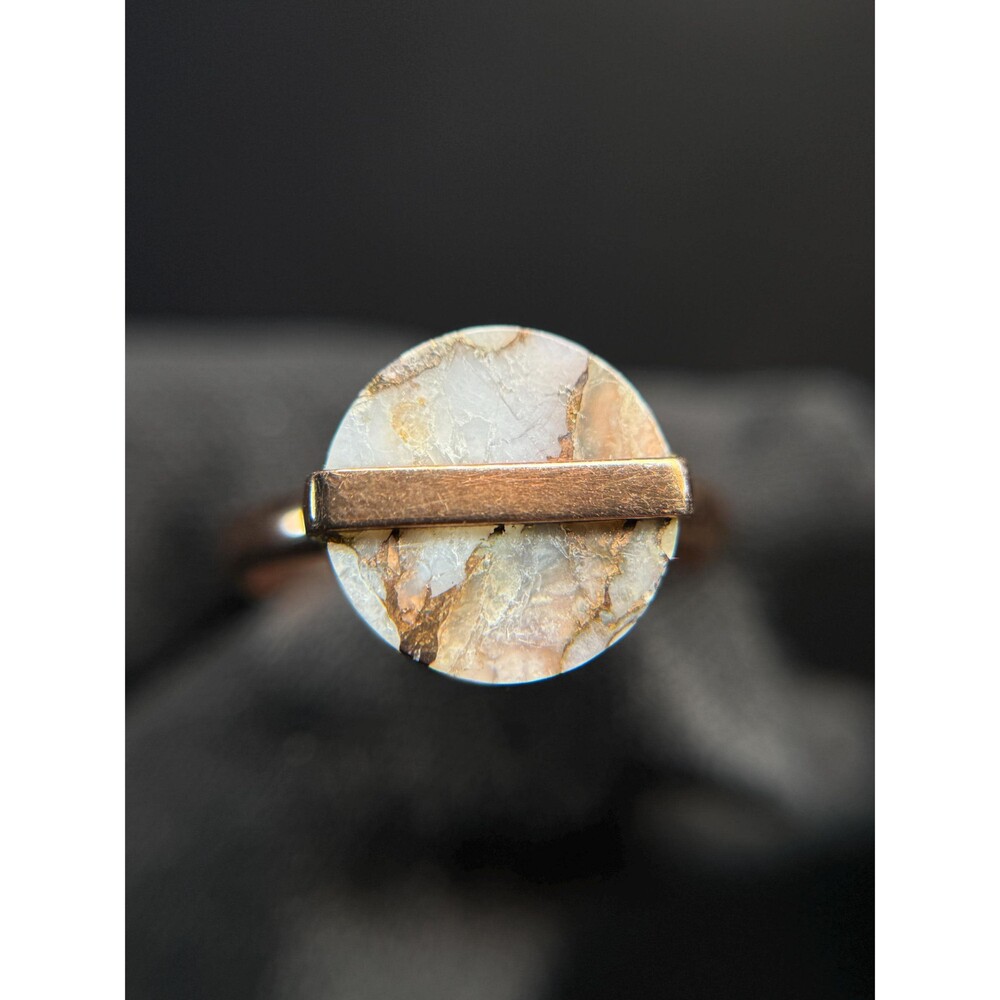 Sterling Silver Rose Gold Tone Marble Quartz Ring 925 Round Cabochon Sz 9.25